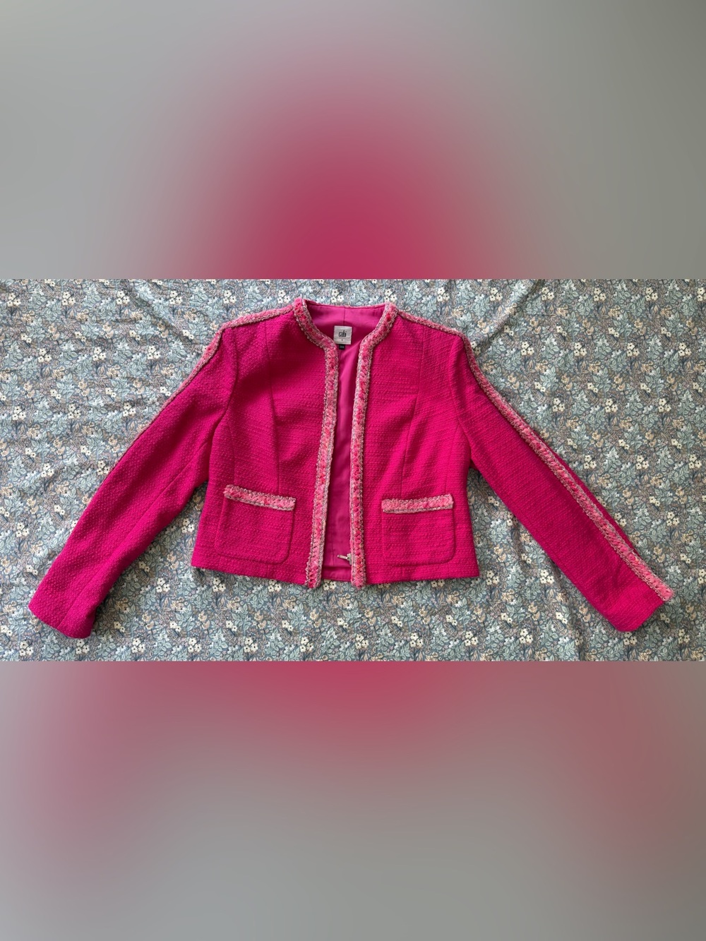 CAbi Fuchsia Bouclé Tweed Ballroom Jacket Zip Front Blazer